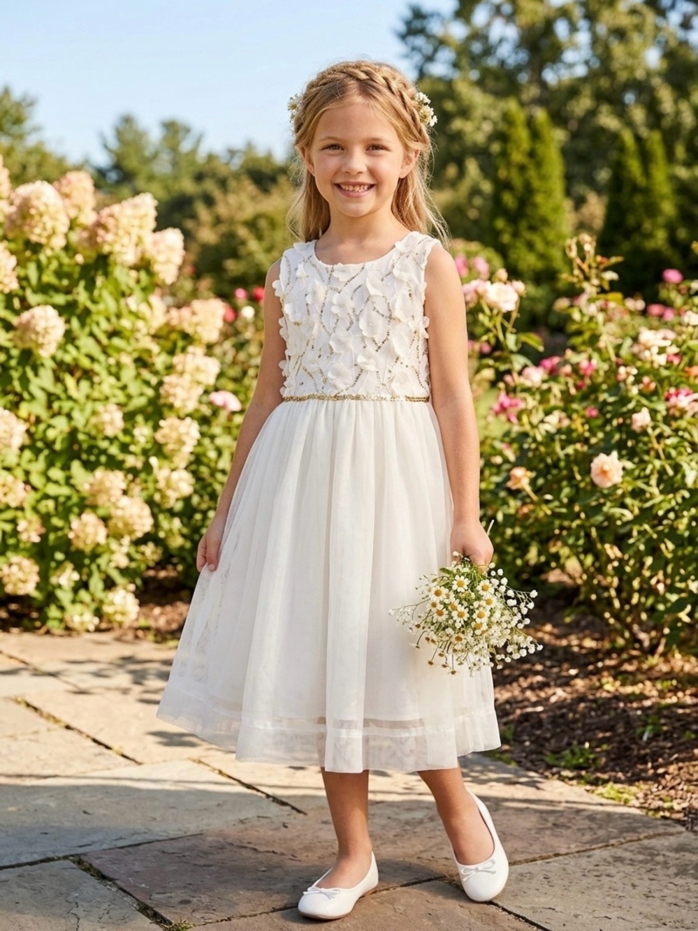 Ivory Sequined Bodice Tulle Party Dress for Girls